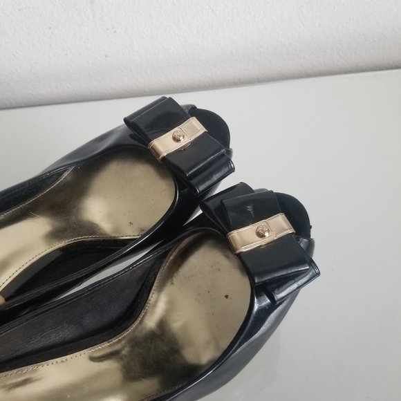 COACH Starla Patent Leather Black High Heels 7.5 B Platform Stiletto Peep Toe - Picture 5 of 9